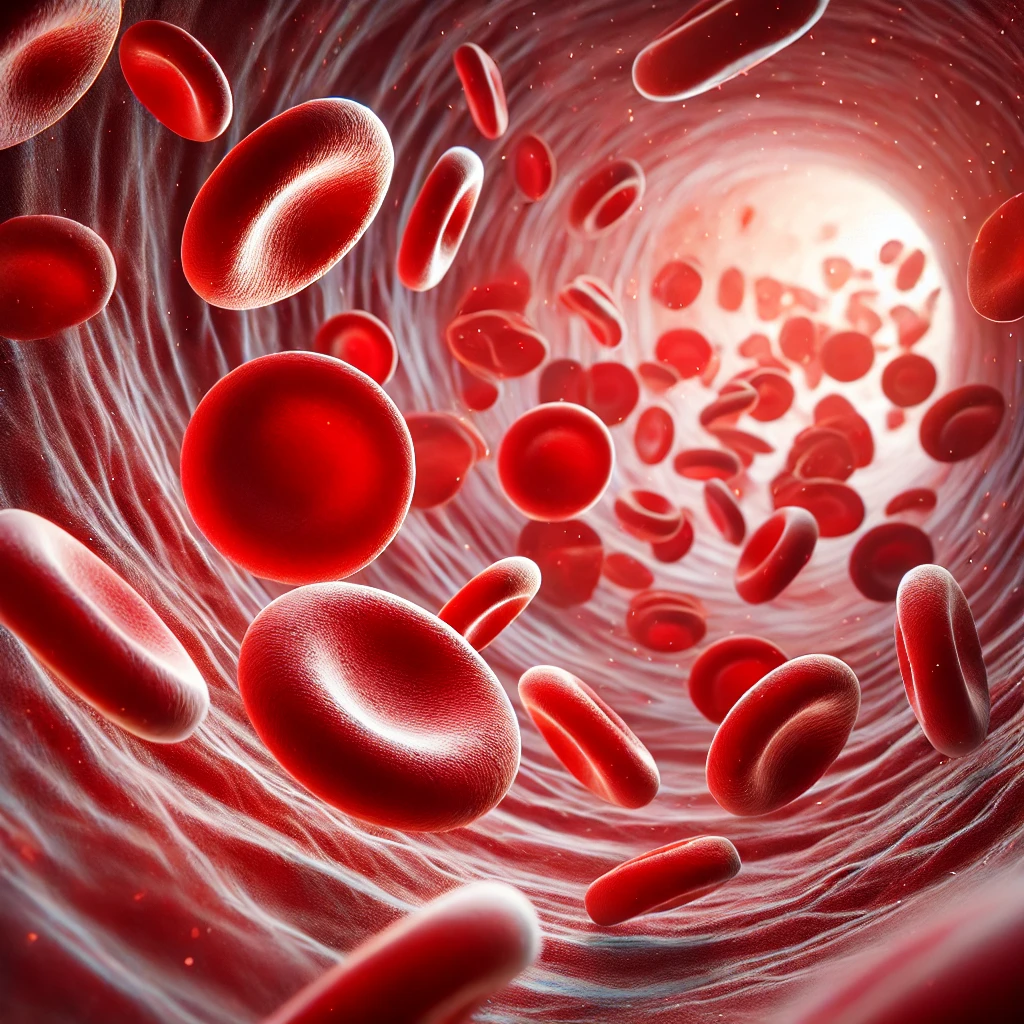 A visual representation of blood circulation, such as red blood cells